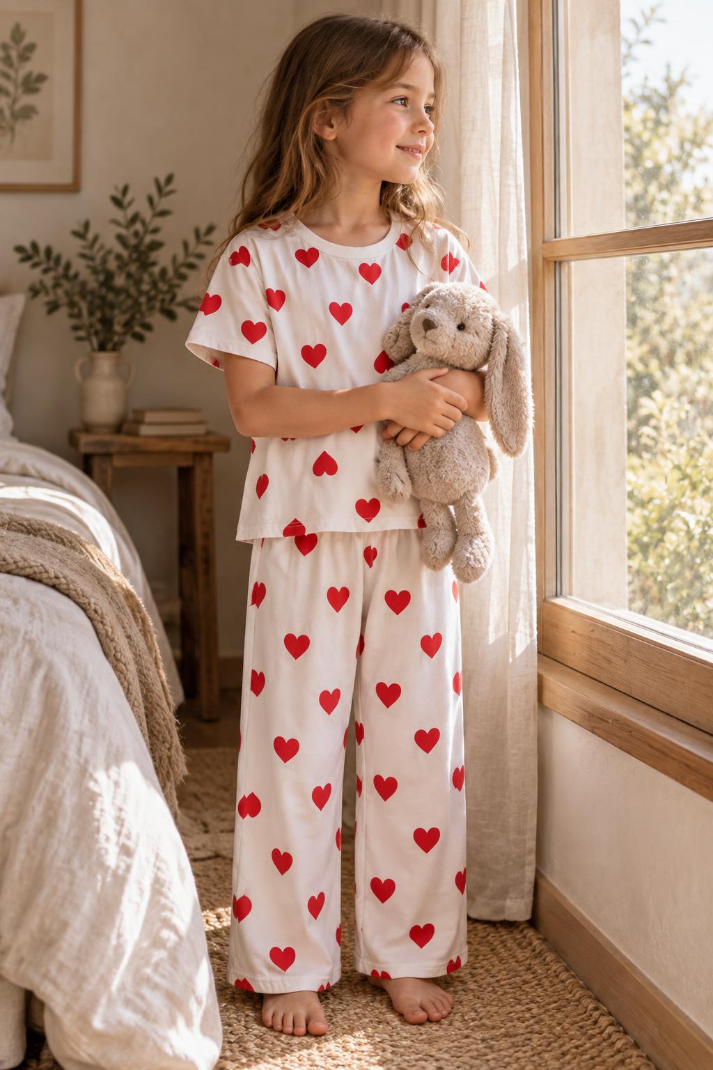 Pijama de algodón corazones rojo
